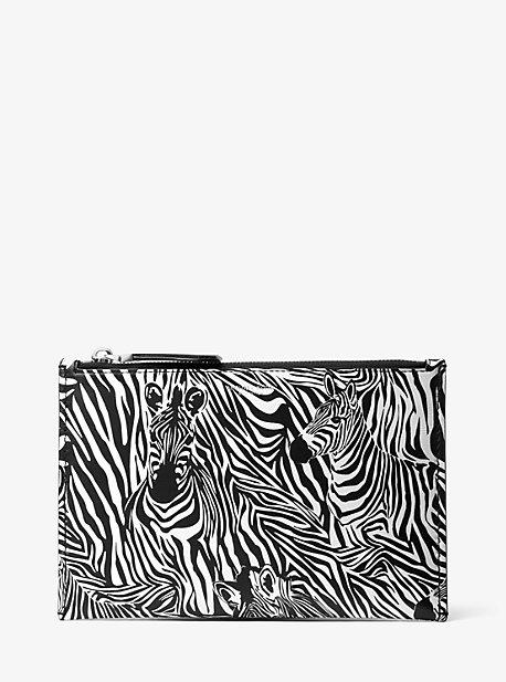Michael Kors Collection Bancroft Large Zebra Print Calf Leather Pouch