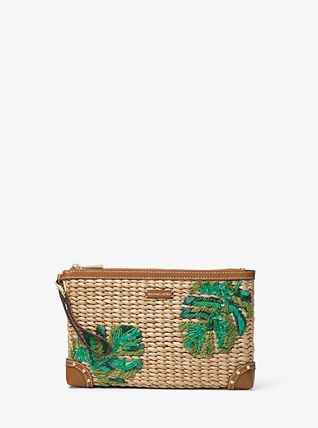 Michael Michael Kors Malibu Extra-large Palm Embroidered Straw Clutch