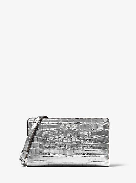 Michael Michael Kors Jet Set Travel Metallic Embossed-leather Crossbody Clutch