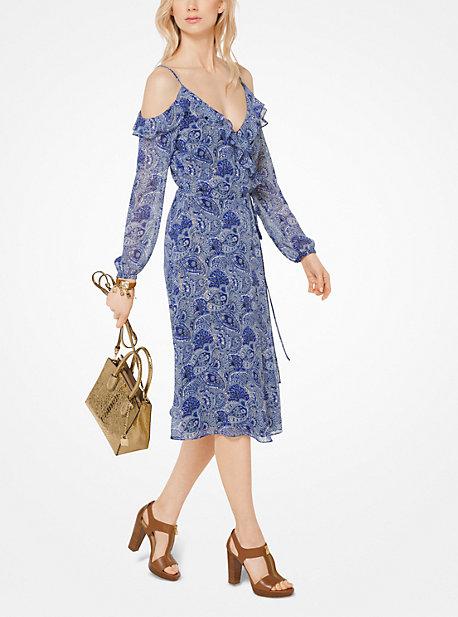 Michael Michael Kors Paisley Georgette Peekaboo Wrap Dress
