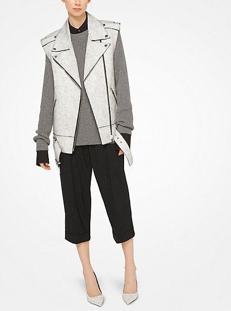 Michael Kors Collection Crackled Leather Moto Vest