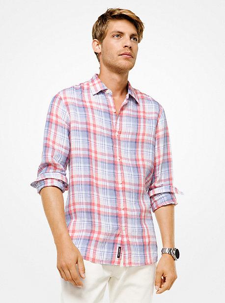 Michael Kors Mens Tailored/classic-fit Check Linen Shirt