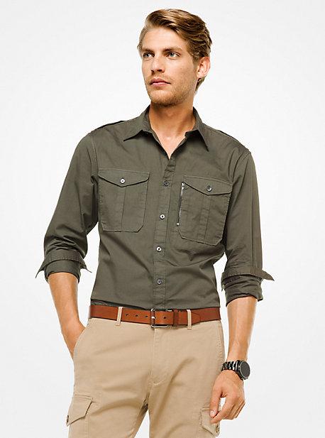 Michael Kors Mens Slim-fit Cotton Safari Shirt
