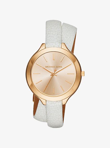 Michael Kors Slim Runway Gold-tone And Leather Watch