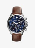 Michael Kors Gage Leather-strap Silver-tone Stainless Steel Watch