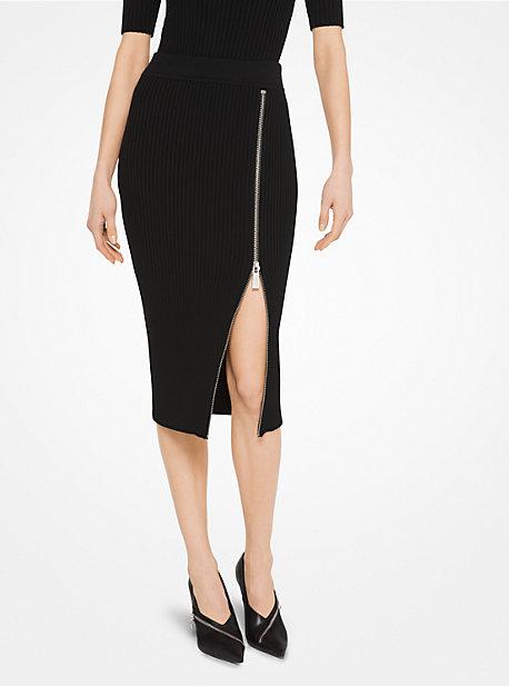Michael Kors Collection Ribbed Merino Wool Zip Pencil Skirt