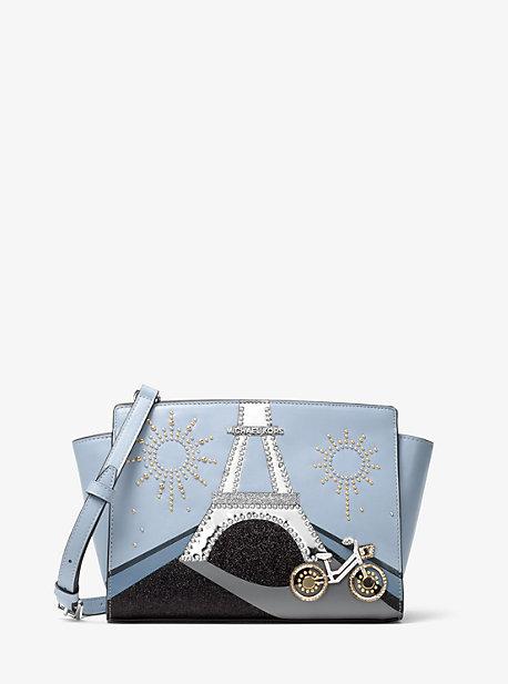 Michael Michael Kors Selma Nouveau Novelty Paris Leather Messenger