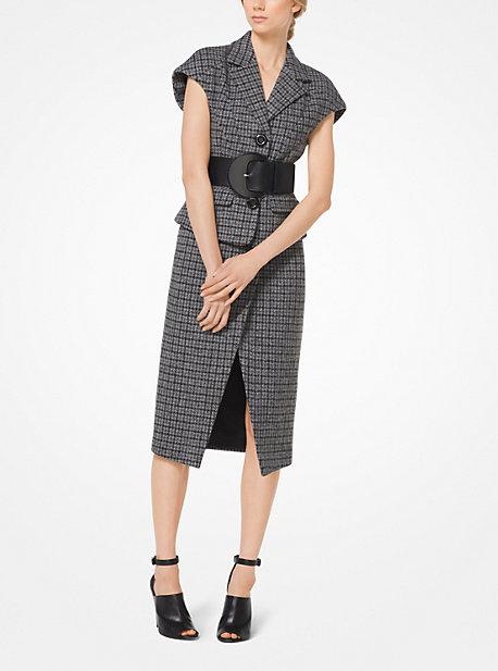 Michael Kors Collection Houndstooth Shetland Wool-blend Cap-sleeve Jacket