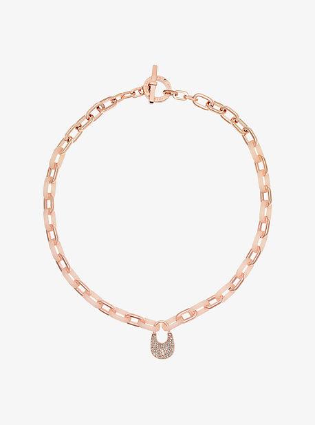 Michael Kors Crystal Padlock Rose Gold-tone Necklace