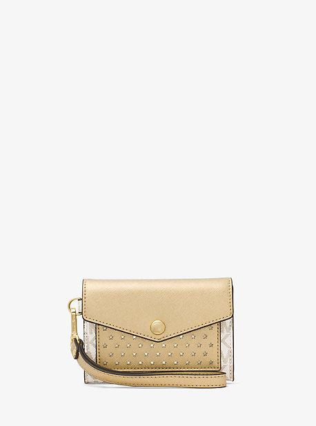 Michael Michael Kors Honey Metallic Perforated Logo Wristlet