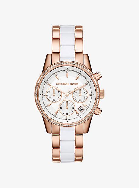 Michael Kors Ritz Pave Rose Gold-tone And Acetate Watch