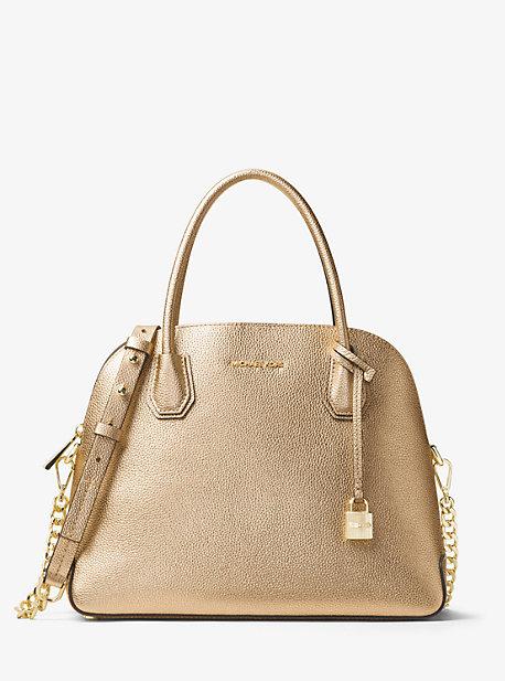 Michael Kors Studio Mercer Large Metallic Leather Dome Satchel
