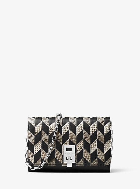 Michael Kors Collection Miranda Applique Snakeskin And Leather Chain Wallet