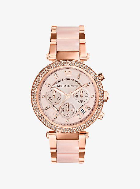 Michael Kors Parker Rose Gold-tone Blush Acetate Watch