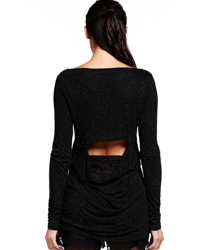 Michael Stars Lurex Fleck Long Sleeve Boatneck With Open Back Cowl