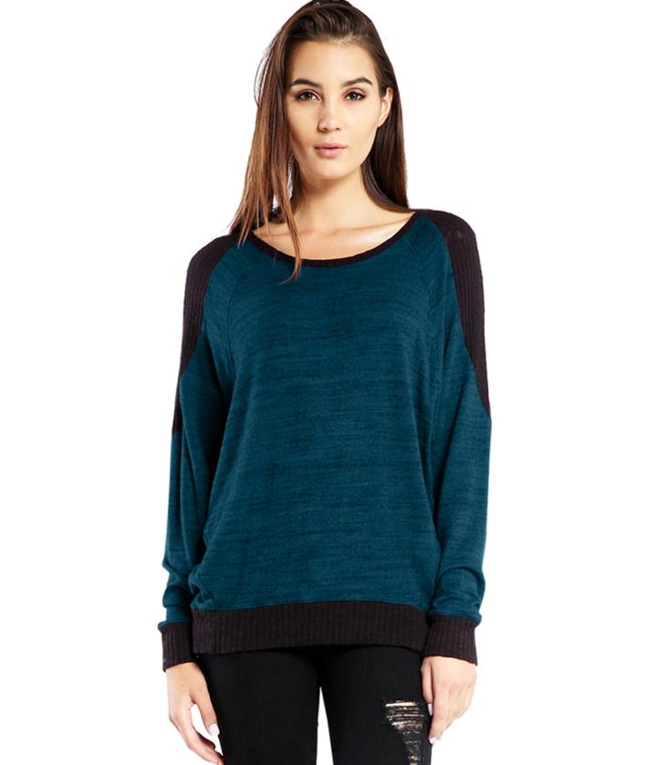 Michael Stars Sweater Knit Rib Mix Hi Low Sweatshirt