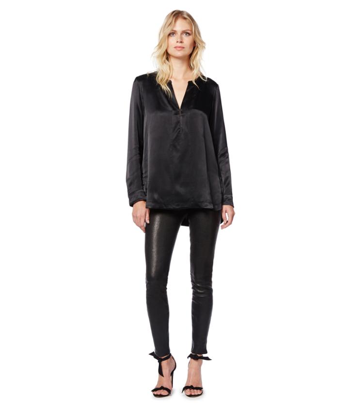 Michael Stars Crepe Back Satin Split Neck Top