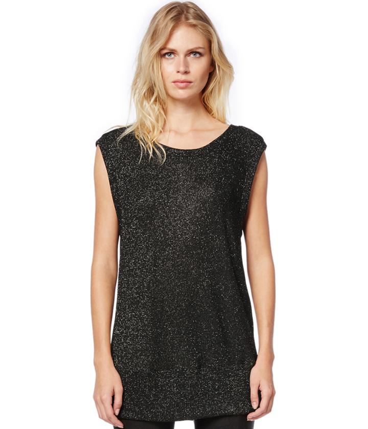 Michael Stars Lurex Sweater Rib Cap Sleeve Tunic Top