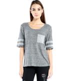 Michael Stars Melange Sweater Knit Scoop Neck Tee With Front Pocket