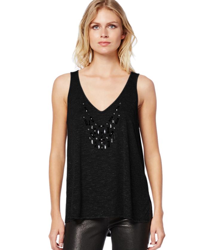Michael Stars Sleeveless Double V-neck Tank With Embellishment