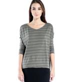 Michael Stars Stripe Relaxed V Neck 3/4 Sleeve Tee