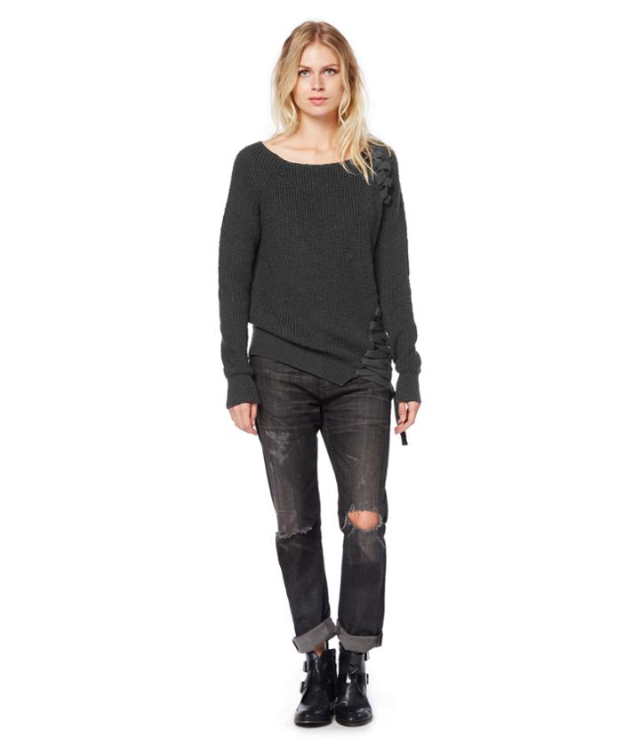 Michael Stars Boatneck Lace Up Pullover Sweater