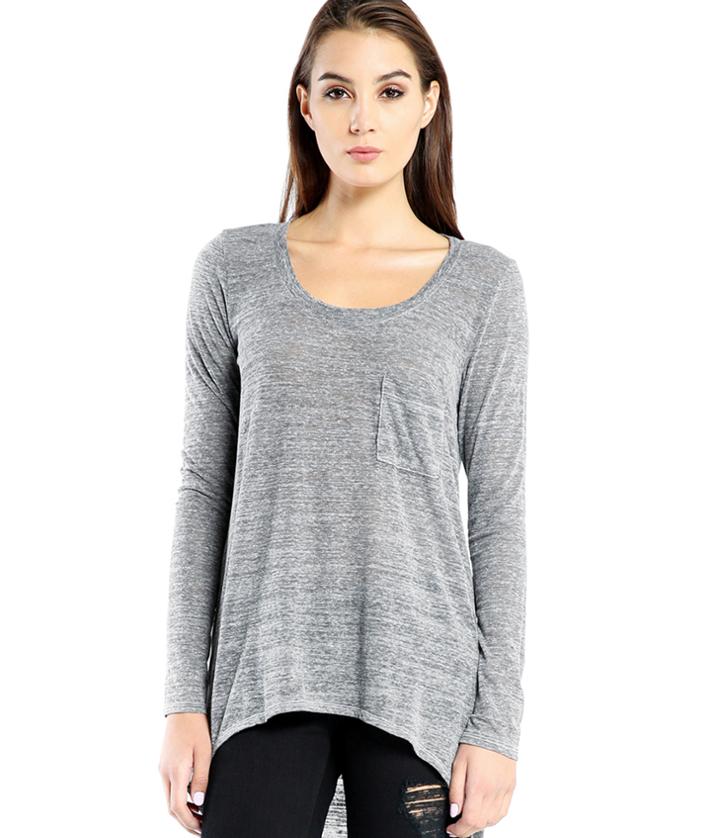 Michael Stars Chelsea Triblend Long Sleeve Hi Low Tee With Front Pocket