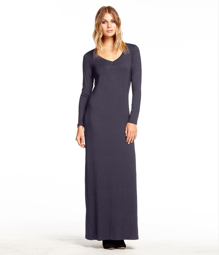 Michael Stars Long Sleeve Scoop Neck Maxi Dress With Side Slits