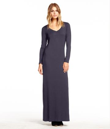 Michael Stars Long Sleeve Scoop Neck Maxi Dress With Side Slits