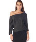 Michael Stars Lurex Sweater Rib Off Shoulder Dolman Sleeve Top