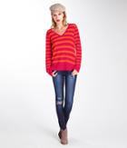 Michael Stars Cashmere Blend Stripe Deep V-neck Pullover Sweater