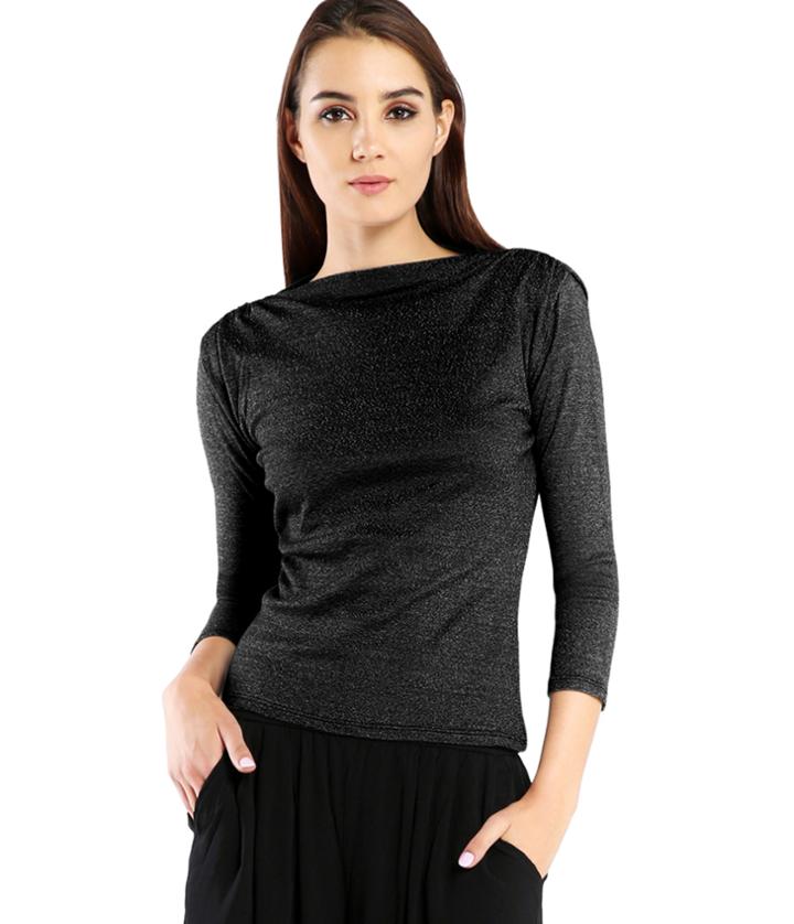 Michael Stars Shine 3/4 Sleeve Top With Shoulder Shirring Detail