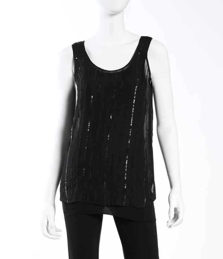 Michael Stars Beaded Silk Chiffon Scoop Neck Tank