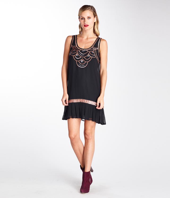 Michael Stars Beaded Silk Georgette Scoop Neck Dress