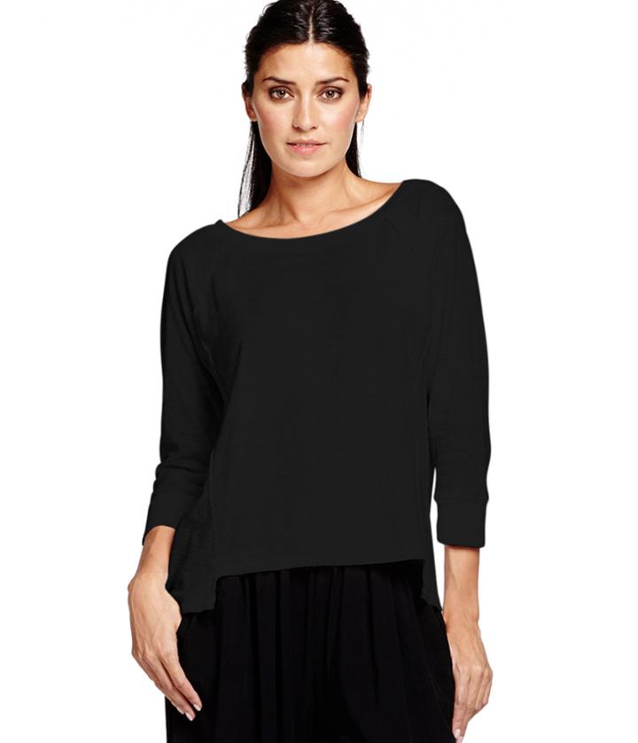 Michael Stars 3/4 Sleeve Hi Low Crew Neck With Raw Egdes