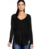 Michael Stars Lurex Fleck Long Sleeve Soft V-neck Hiow With Forward Slits