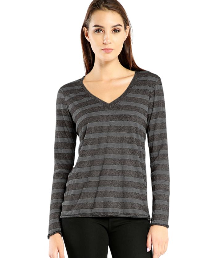 Michael Stars Stripe Long Sleeve V-neck Tee
