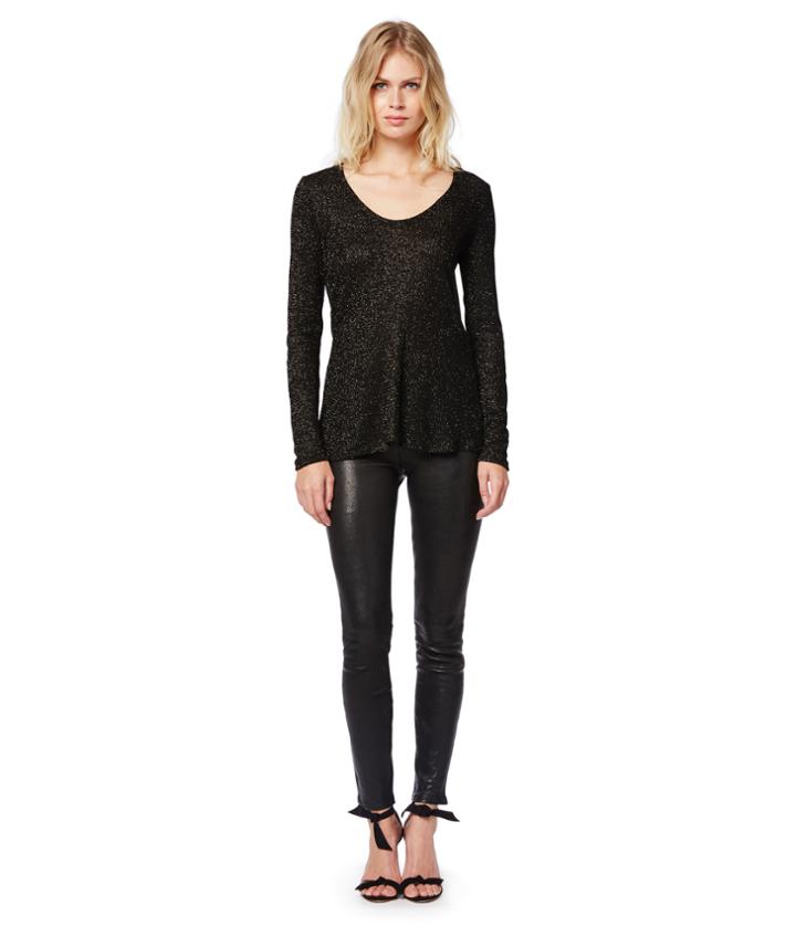 Michael Stars Lurex Sweater Rib Long Sleeve Top