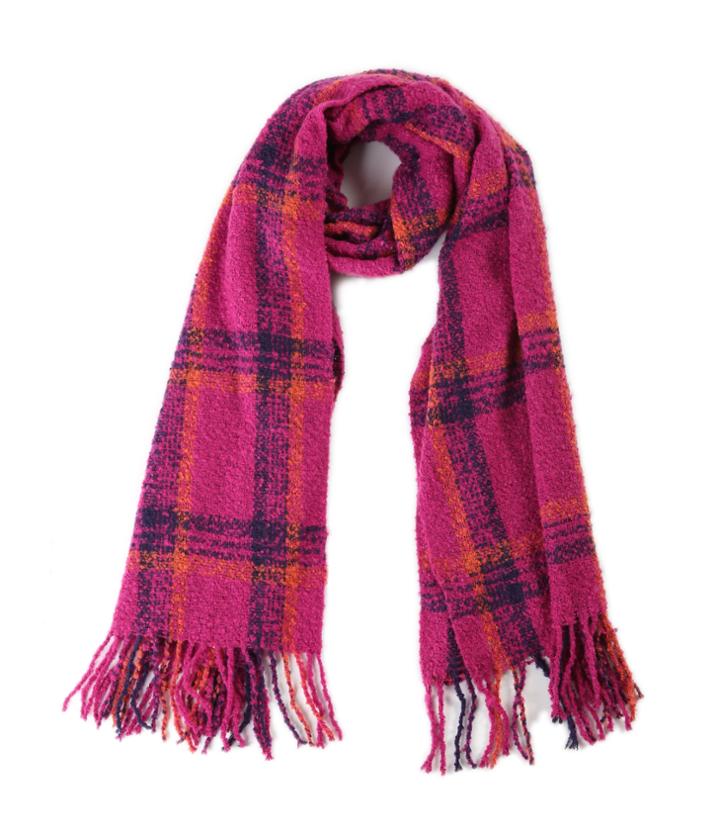 Michael Stars Curl Up Plaid Scarf