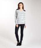 Michael Stars Stripe Crew Neck W/leather Sleeves