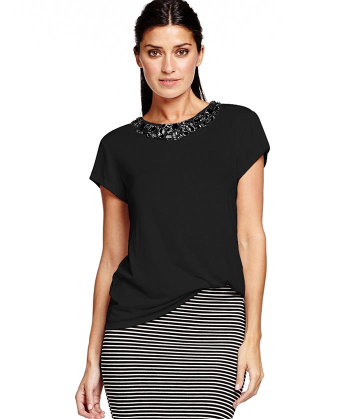 Michael Stars Short Sleeve Crew With Chunky Stone Collar