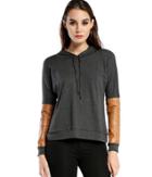 Michael Stars Hooded Sweatshirt With Leather Contrast Arms