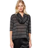 Michael Stars Lurex Stripe 3/4 Sleeve Cowl Neck Top