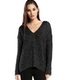 Michael Stars Multi Stitch V Neck Sweater With Back Leather Zipper