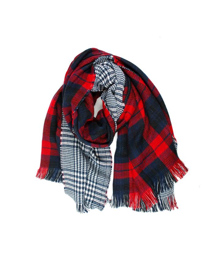 Michael Stars Reversible Plaid Scarf With Raw Edge Fringe