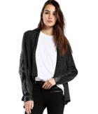 Michael Stars Multi Stitch Open Front Cardigan With Leather Sleeve Detail