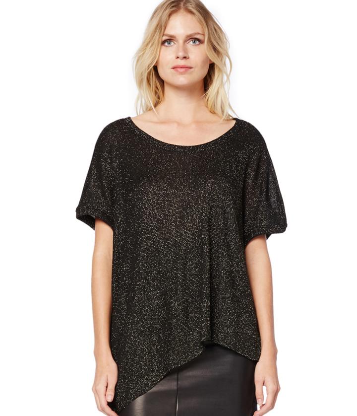 Michael Stars Lurex Sweater Rib Short Sleeve Top With Asymmertrical Hem