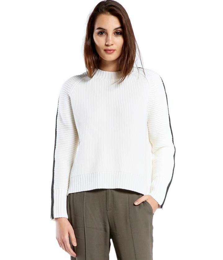Michael Stars Merino Sweater With Leather Sleeve Side Zippers