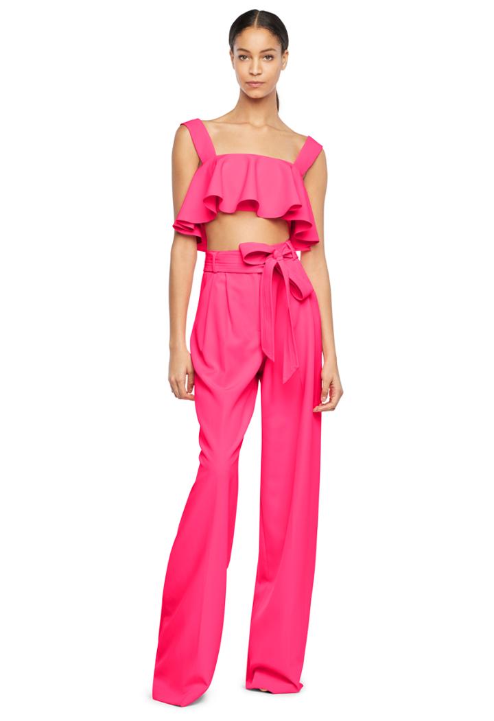 Milly Italian Cady Ruffle Crop Top - Fluo Pink