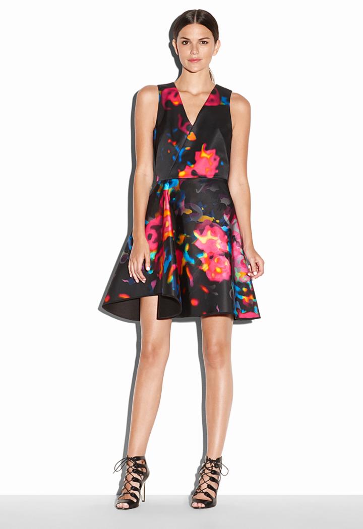 Milly Rosette Print Bonded Cascade Dress